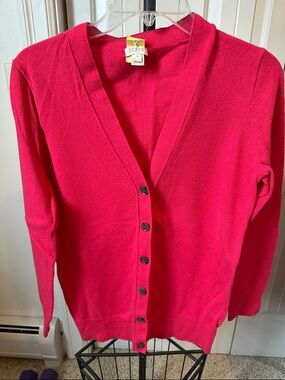 J. Crew Bright Fuchsia Button-Front V-Neck Cardigan